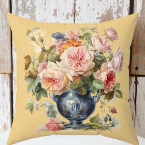 Chinoiserie Floral Throw Pillow | Floral Pillows | Chinoiserie Home Decor | Botanical Pillow Covers with Insert | Elegant Home Decor