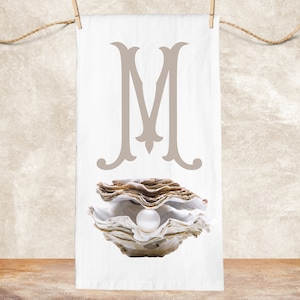 Personalized Oyster Tea Towel | Oysters | Printed Cotton kitchen Towel | Flour Sack Towel | Beach Home Decor Gift | Oysters and Pearls