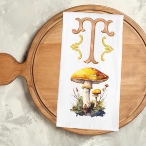 Personalized Mushroom Tea Towel | Cottage Core Towel | Mushroom Kitchen Towel | Mushroom Gift | For Hostess | Woodland Tea Towel | Monogram