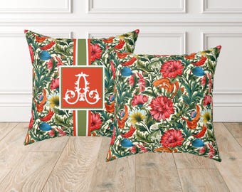 William Morris Floral Decorative Throw Pillow | Personalized | Monogrammed Pillow Cover | 18x18 16x16 14x14 | William Morris Inspired Pillow
