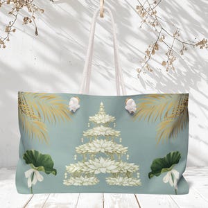 White Lotus Floral Chinoiserie Mahjong Bag | Elegant Mahjong Tote | Mahjong Player Gift Bild 1