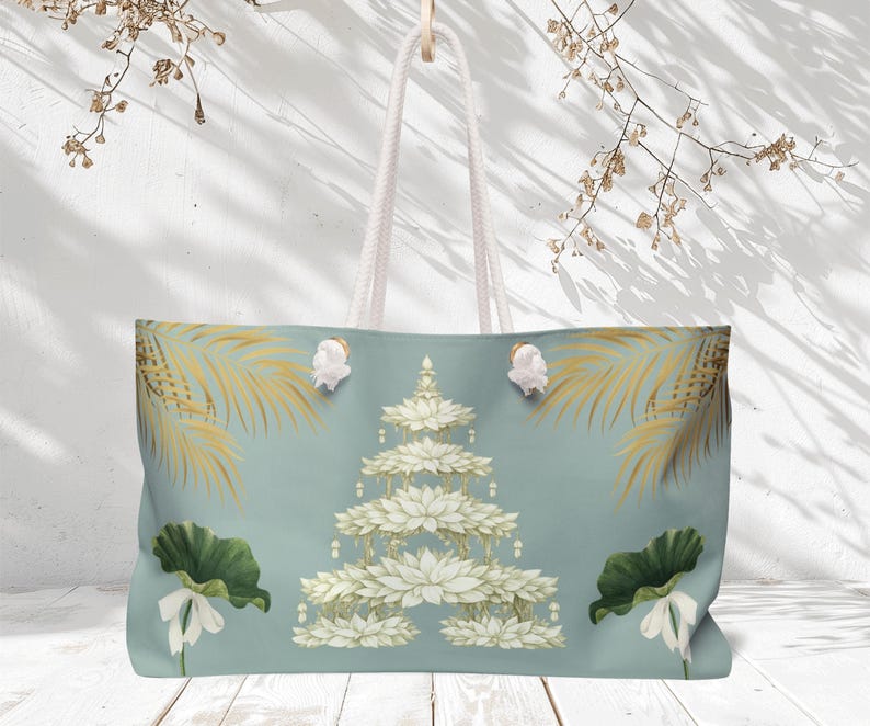 White Lotus Floral Chinoiserie Mahjong Bag | Elegant Mahjong Tote | Mahjong Player Gift Bild 1
