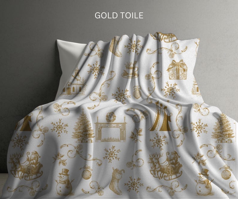 Vintage Christmas Toile Throw Blanket | Holiday Home Decor | Blue Green ...