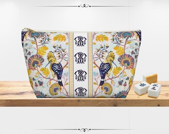 Monogrammed Mahjong Tile Bag | Chinoiserie Travel Bag | Bird Print