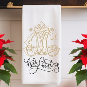 Merry Christmas Monogram Tea Towel | Christmas Dish Towel | Pretty Christmas Kitchen Decor | Christmas Hostess Gift | Holiday Teacher Gift