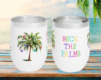 Tropical Christmas Wine Tumbler | Christmas Palm Tree | Deck the Palms | Christmas at the Beach | Holiday Tumbler | Christmas Tree Tumbler