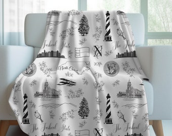 North Carolina Toile Throw Blanket | North Carolina Gift | Custom Housewarming Gift | NC Home Decor | North Carolina Blanket | Toile Decor