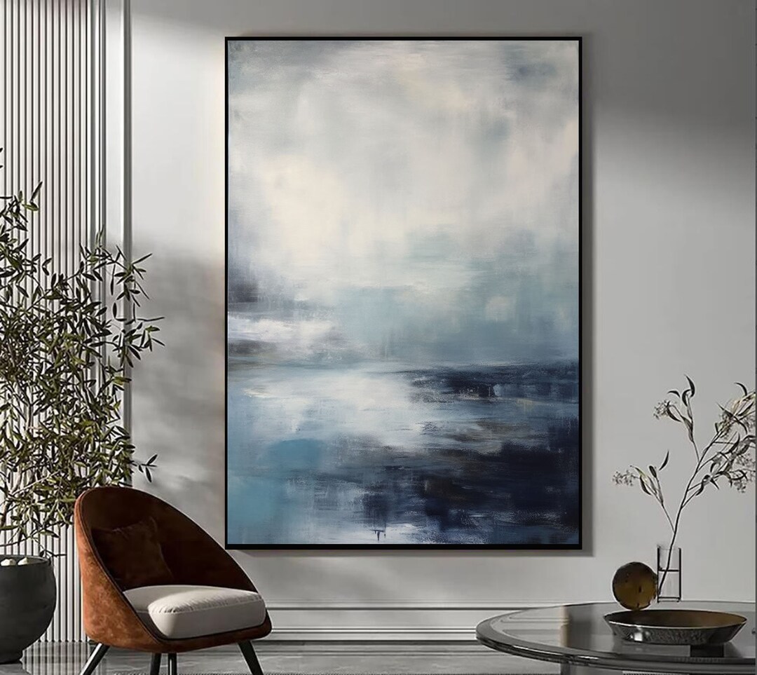 Extra Large Wall Art Abstract Grey Sky Acrylic Painting Etsy