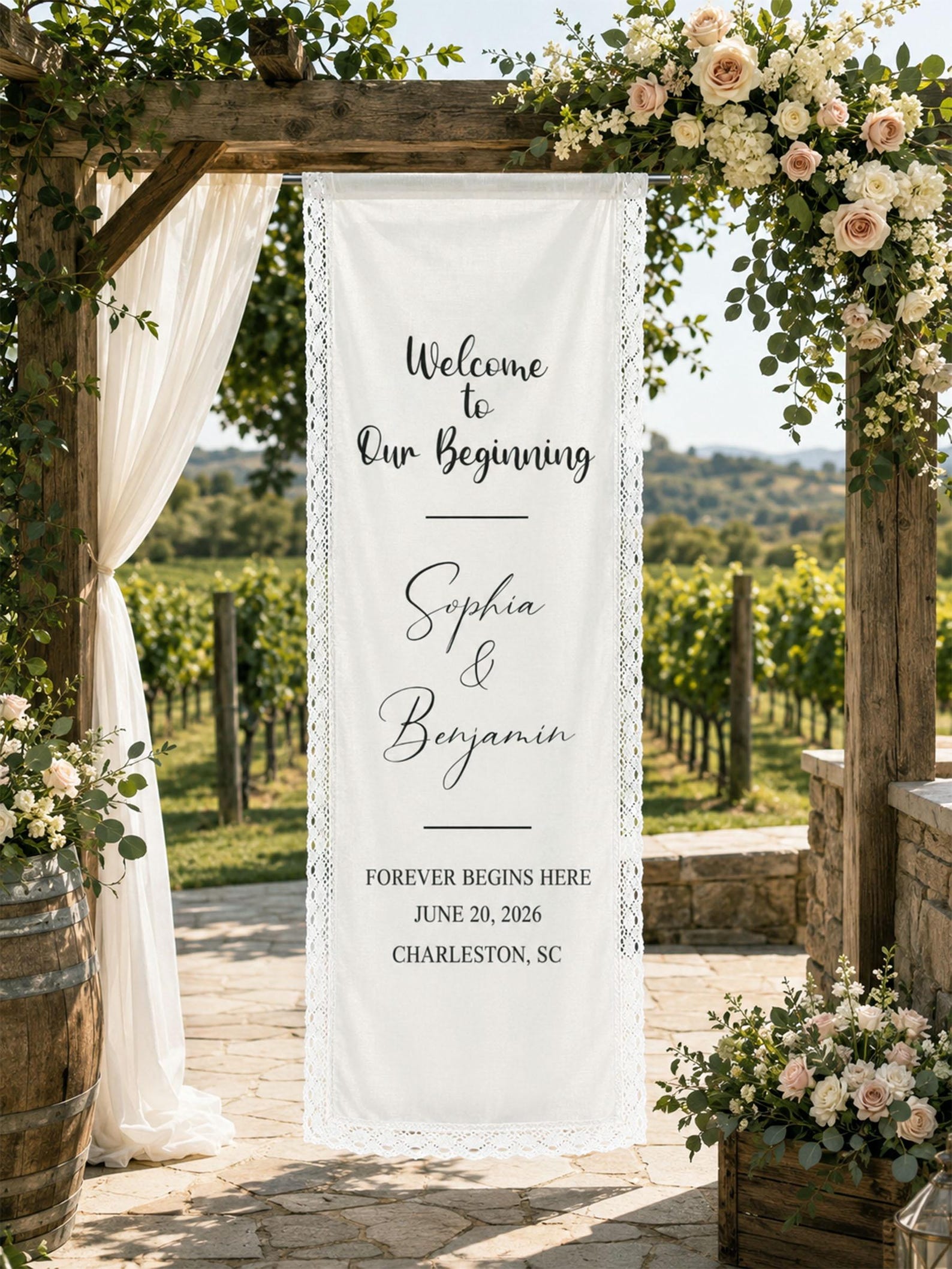 Personalized Fabric Wedding Welcome Sign Custom Names Date Ceremony personalized-fabric-wedding-welcome-sign-custom-names-date-ceremony