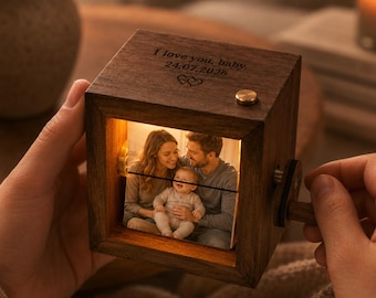 Personalisierte Foto-Flipbook-Animationsbox, individuelles Fotobuch aus Holz mit Beleuchtung, individuelle Fotobox mit Kurbelmechanismus, kreative Jubiläumsgeschenke