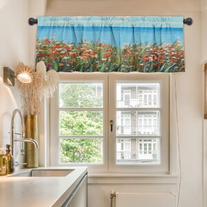Oil Painting Style Countryside Floral Short Curtain - Light Filtering Half Curtain for Kitchen Sink, Cafe & Cabinet Door