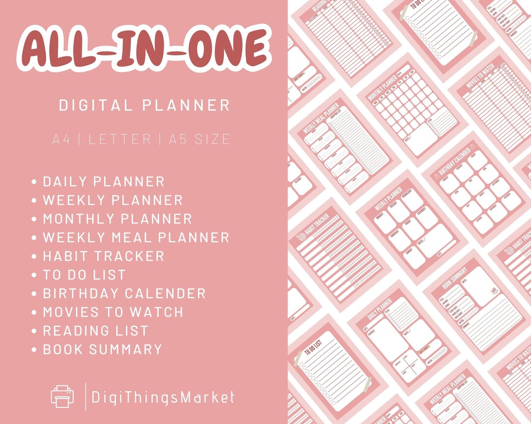 Digital Printable Planner Bundle | Daily Weekly Monthly Planner | Habit ...