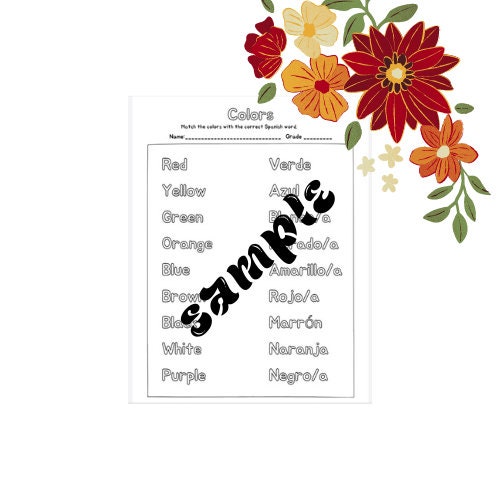 Spanish Colors Worksheet for Kids - Digital Download - Etsy