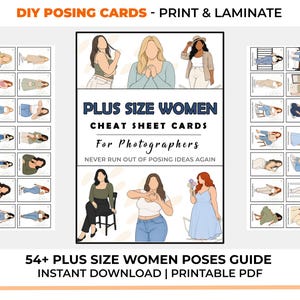 Plus Size Women Posing Cheat Sheet Cards for Photographers  | Curvy Women Pose Guide | Portrait Photography Posing Cards  | Digital Download
