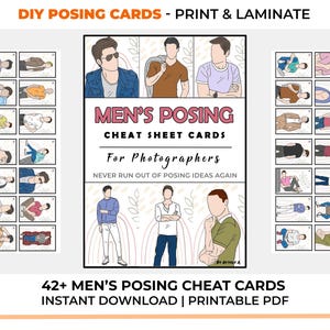 Men's Posing Cheat Sheet Cards | Printable Photography Basics  | Download Gift for Photographer | Male Reference Cards Posing Guide DSLR DIY