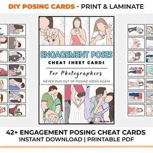 Cheatsheetkaarten verloving poseren | Basisprincipes van afdrukbare fotografie | Downloaden | Cadeau voor fotograaf | Referentiekaarten Positiegids DSLR