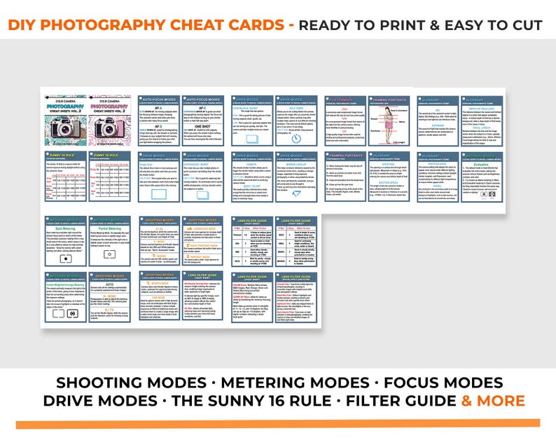 Photography Cheat Sheet Cards Bundle Vol 1 & Vol 2 Printable | Manual ...