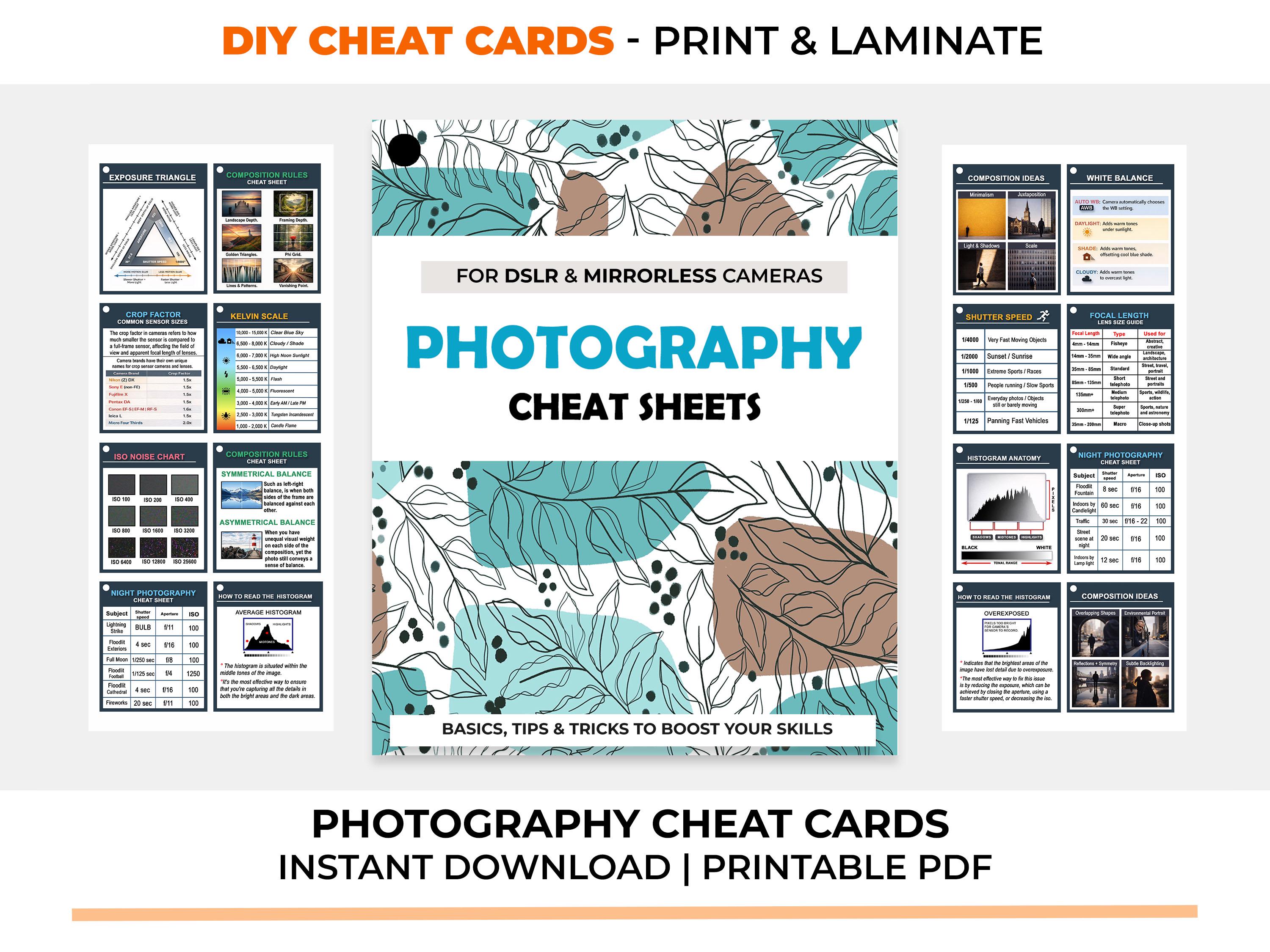 Photography Cheat Sheet Cards | Printable DIY | Basics | Instant ...