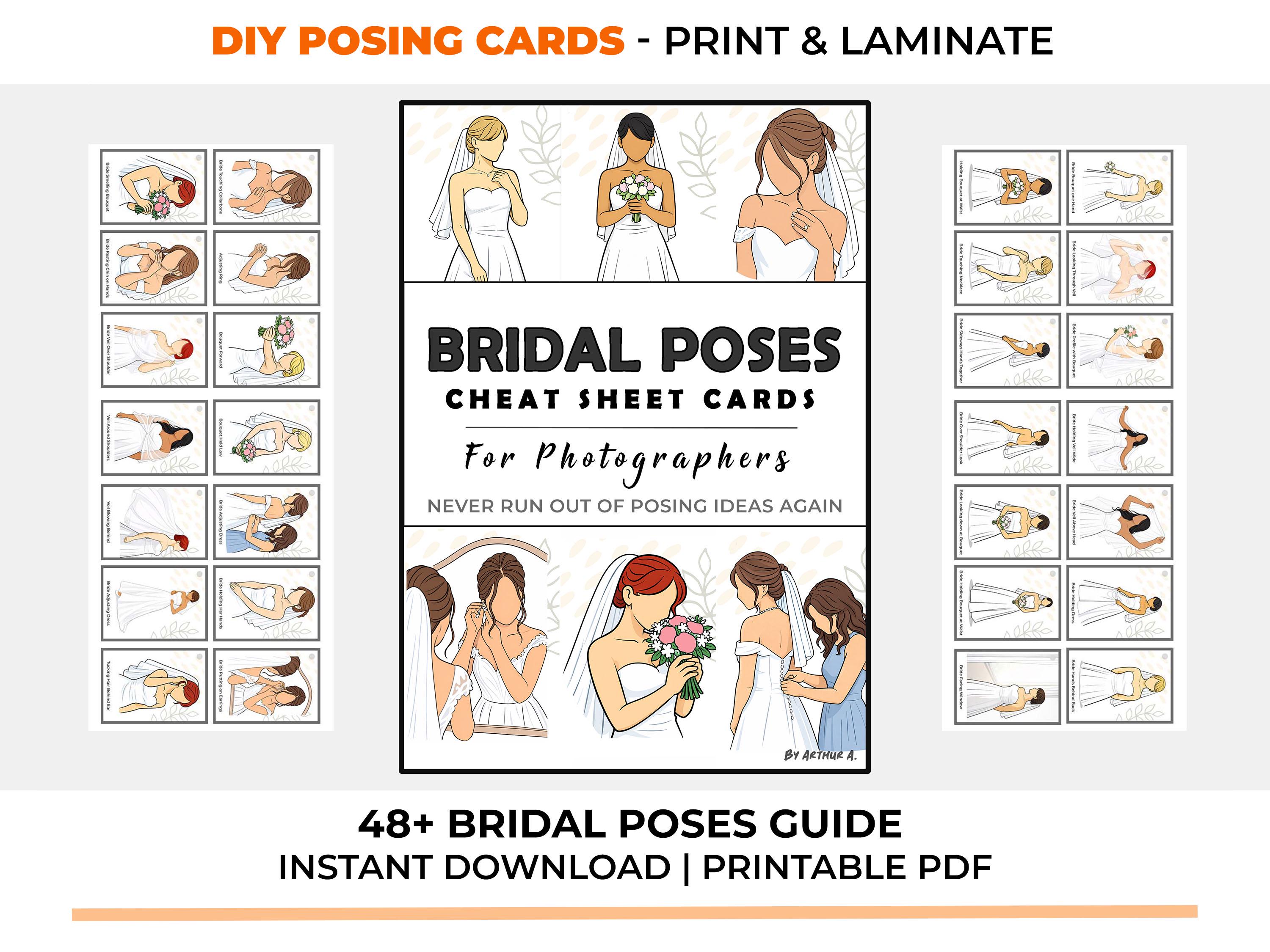 Bridal Poses Cheat Sheet Cards for Photographers | Wedding Photography ...