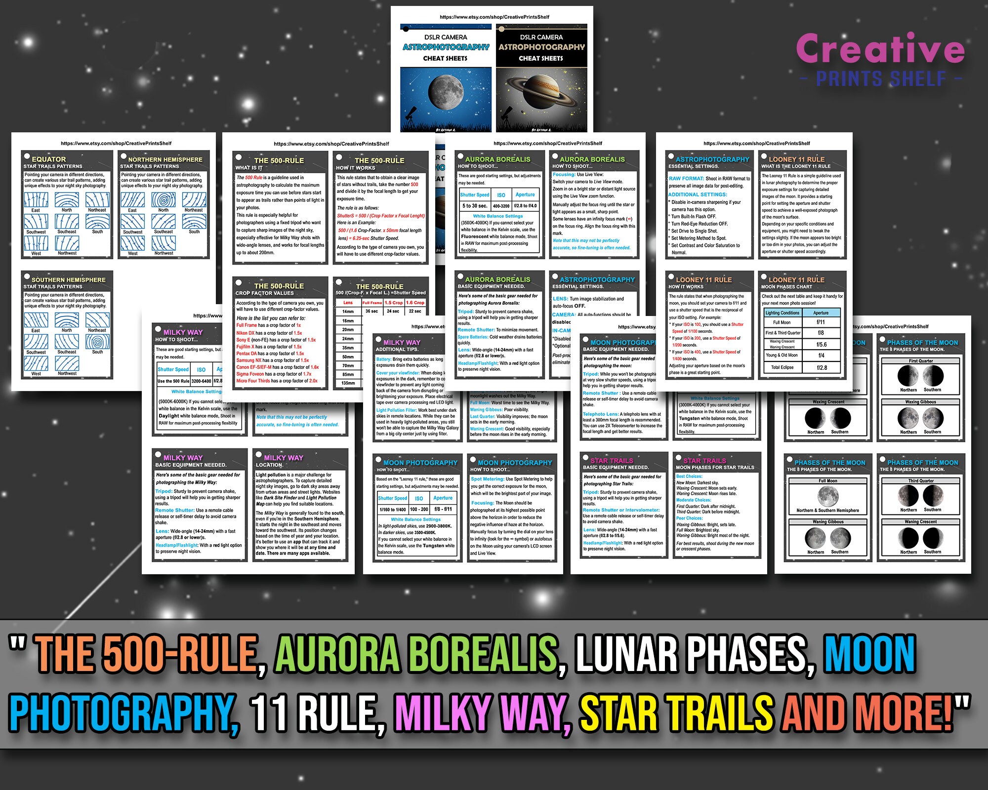Photography Cheat Sheet Cards Astrophotography | Printable DIY | Instant Download | for Manual ...