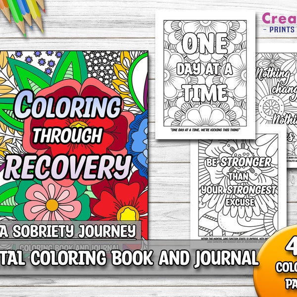 Sobriety Coloring Book | Printable Coloring Pages | 40 Motivational Quotes | Instant Download | Anxiety Sober Recovery | Mandala | Journal