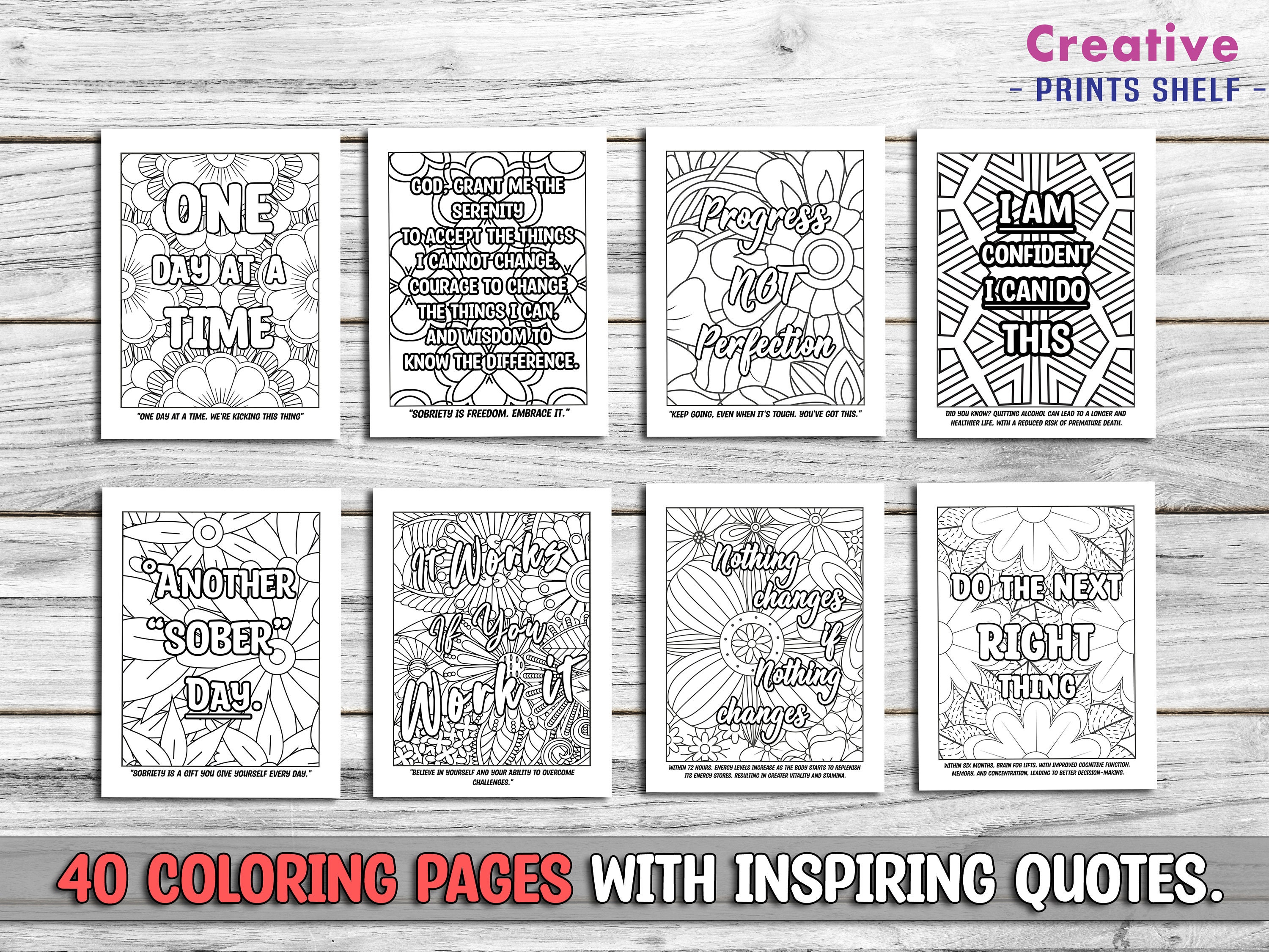 Sobriety Coloring Book Printable Coloring Pages 40 Motivational Quotes ...