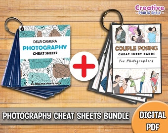 DSLR Cheat Sheet Cards + Couple Posing Cheat Sheet Cards Printable BUNDLE | For Manual Photography Basics, Reference Cards Posing Guide DSLR