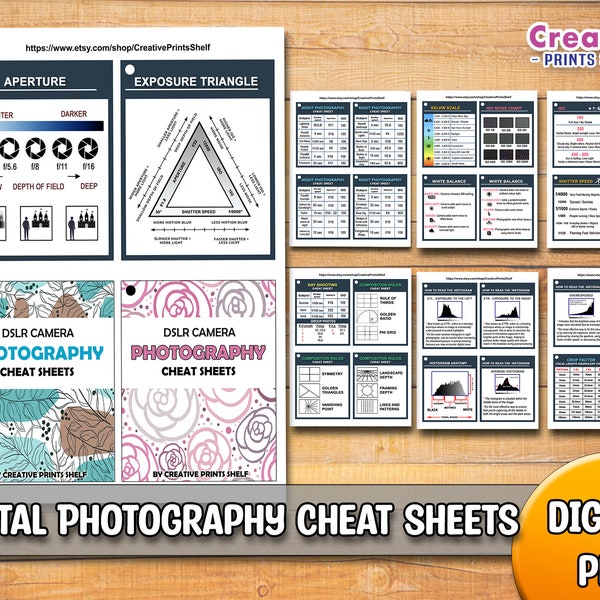 DSLR Cheat Sheet Cards | Printable DIY | Photography Basics  | Instant Download | For Manual Photography | Reference Cards For Your Camera