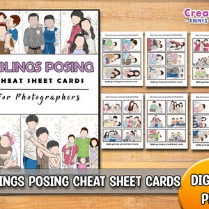 Frères et sœurs posant des aide-mémoire | Les bases de la photographie imprimable | Télécharger | Cadeau pour photographe | Cartes de référence Guide de pose pour reflex numérique DIY