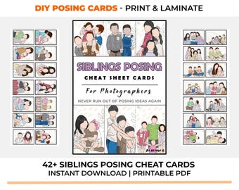 Siblings Posing Cheat Sheet Cards | Printable Photography Basics  | Download | Gift for Photographer | Reference Cards Posing Guide DSLR DIY