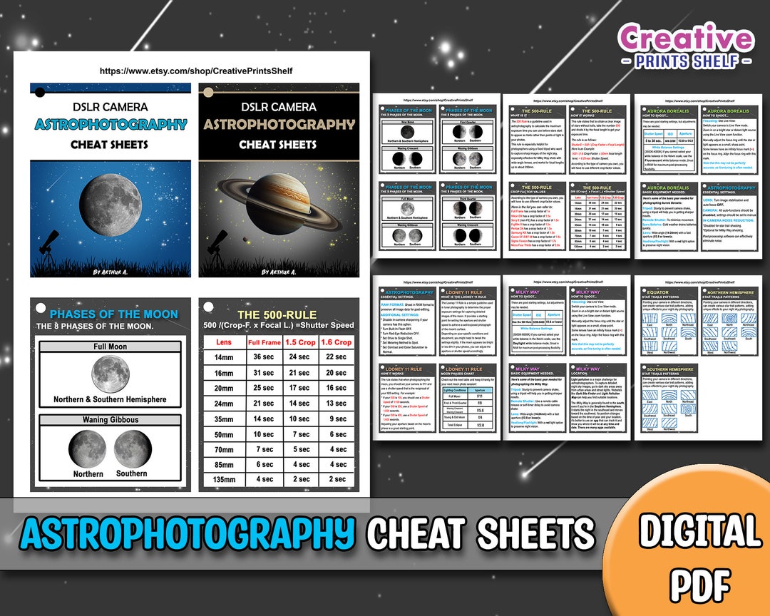 Photography Cheat Sheet Cards Astrophotography | Printable DIY | Instant Download | for Manual ...
