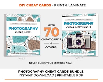 Photography Cheat Sheet Cards Bundle Vol 1 & Vol 2 Printable | Manual Photography Reference Flash Cards, Camera Settings DSLR and Mirrorless