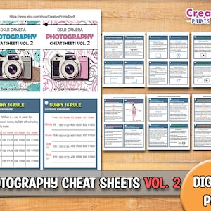 Photography Cheat Sheet Cards Vol 2 Printable | DSLR Basics | Download |  Manual Photography | Reference Cards For Your Camera | Gift