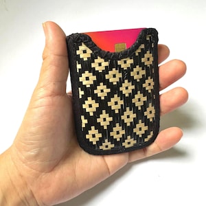 Minimalist Bamboo Woven Card Holder - Natural & Black , Handmade Eco Wallet