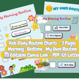 Printable Kids Daily Routine Chart , Kids Daily Routine Template , Editable Routine Chart For Kids Colourful and Minimalist - PDF US Letter
