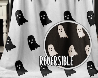 Manta fantasma reversible: manta de terciopelo espeluznante para Halloween