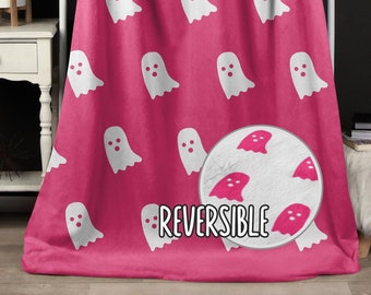 Pink Ghost Blanket: Reversible Spooky Season Throw