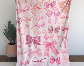 Pink Bow Blanket Pink Ribbon Collage Be My Valentine Soft Throw Wife Gift Living Room Ruffled Baby Shower Cozy Décor Girlfriend Gift Be Mine