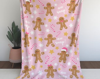 Pink Gingerbread Man Christmas Blanket: Soft Holiday Throw