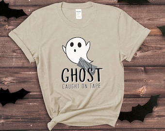 Funny Halloween Ghost Tshirt Spooky Vibes Shirt Ghastly Pun Tee Hallow's Eve Lover Gift Fall Ghoul Attire Dad Joke Top Ghost Caught on Tape