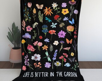 Garden Flower Blanket Customizable Cottagecore Soft Warm Throw Botanical Living Room Cozy Decor Sofa Cover Picnic Gardening Enthusiast Gift