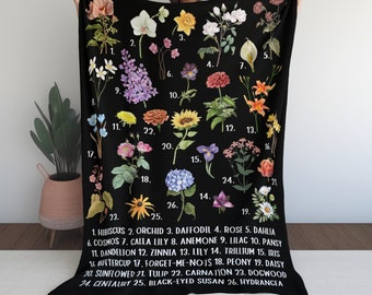 Botanical Chart Flower Blanket: Vintage Cottagecore Velveteen Throw