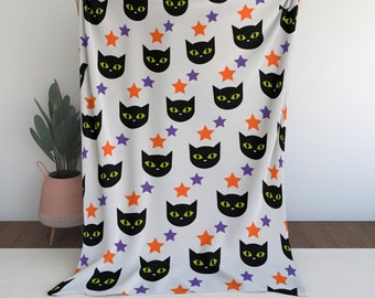 Black Cat Soft Blanket Halloween Purple Star Warm Couch Throw Cute Viral Spooky Season Sofa Cozy Autumn Gift Living Room Gothic Girly Decor