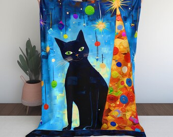 Black Cat Christmas Blanket Holiday Kitty Throw Living Room Couch Cozy Meowmas Seasonal Décor Xmas Movie Watching Pet Goth Feline Mama Gift