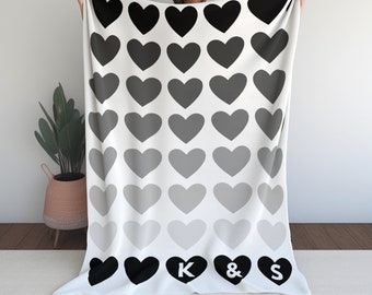 Custom Initial Heart Blanket: Goth Valentine's Day Soft Throw