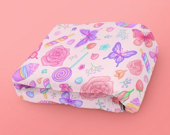 Childs Valentine's Day Blanket Pink and Purple Collage Valentine Soft Throw Butterflies & Cupcakes Living Cozy Decor Girly Gift for Daughter