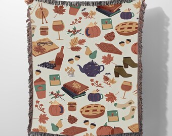 Custom Fall Favorites Woven Blanket Personalized Autumn Throw Blanket Cotton Weave Blankie Cozy Living Room Decor Fall Lover Gift Message