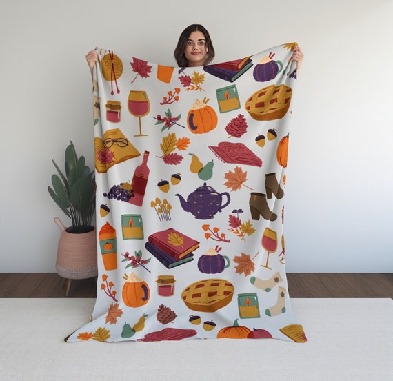 Watercolor Autumn Blanket: Cozy Fall Favorites Throw