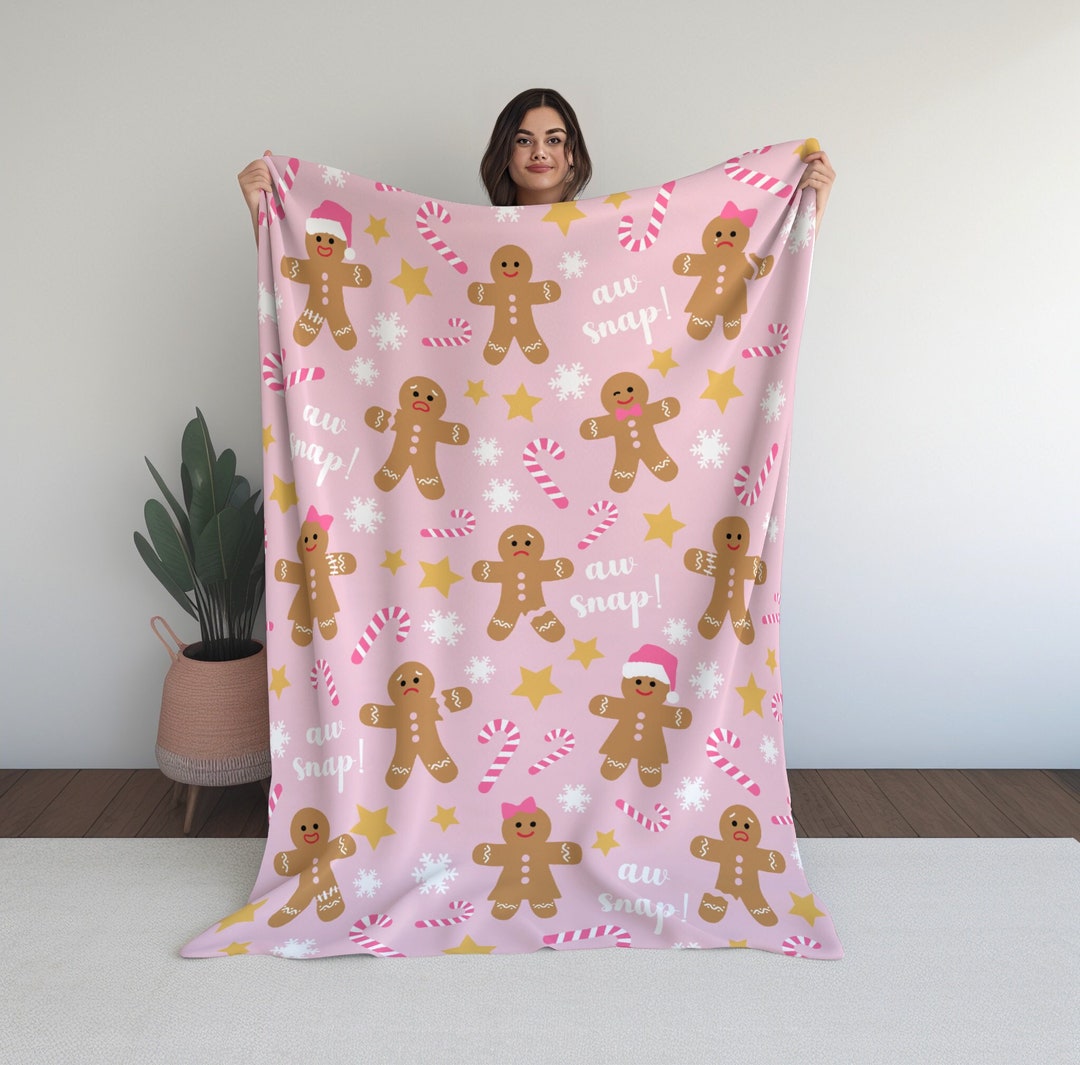 Pink Gingerbread Man Blanket Oh Snap Cookie Christmas Black