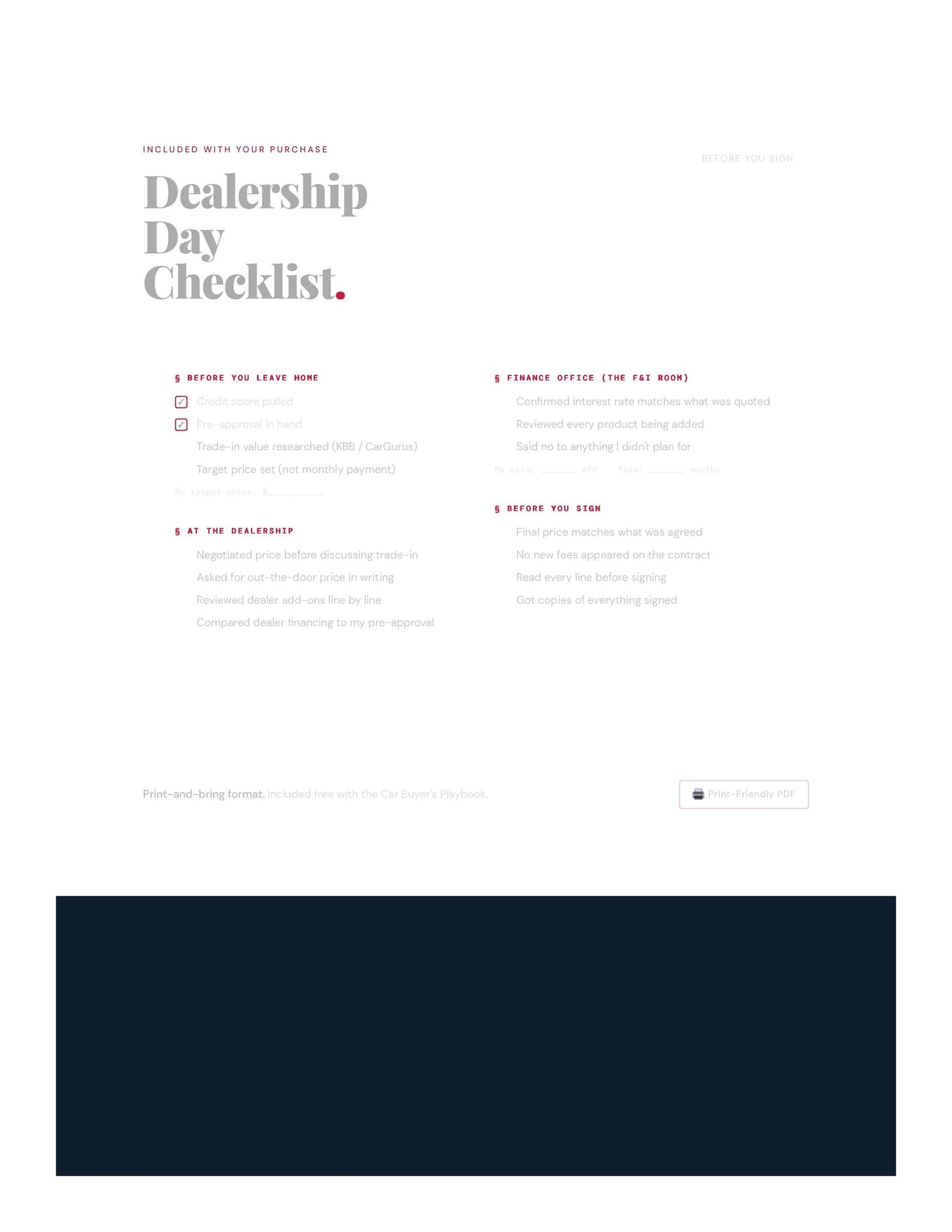 Car Dealership Checklist | Printable PDF for Buying Guide (instant ...